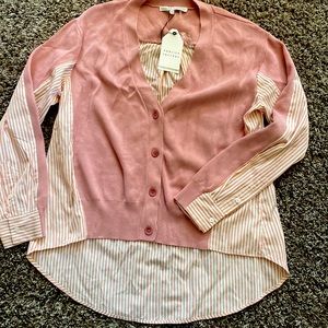 English Factory Mixed Media Cardigan sz S in dusty pink - NWT